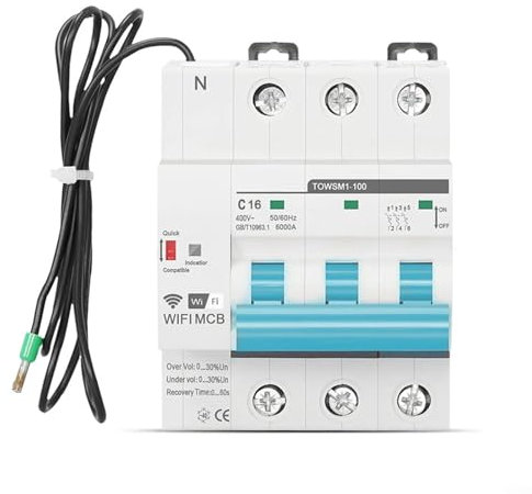 Disyuntor inteligente WiFi 3P 16A,Control remoto temporizador interruptor protección sobrecarga,Para casa fábrica dormitorio granja