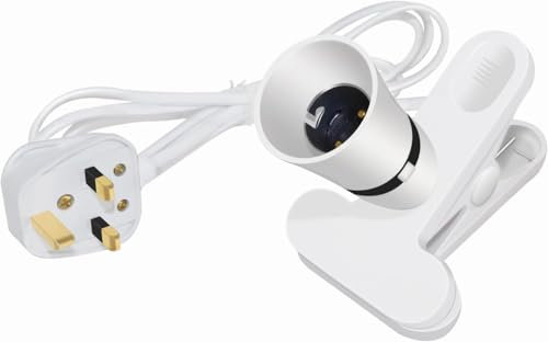 Clip Desk Lamp Holder 1 Pack UK Plug With 1M Cable Bayonet Bulb Holder Socket Base With Switch Portable Light Bulb Socket Fixed On The Desk Table For Garage Bedroom & Office (White)