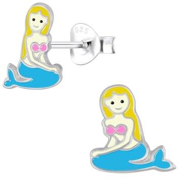 Monkimau Mädchen Ohrringe Mermaid | Ohrstecker aus 925 Sterling Silber | Kinderohrringe hypoallergen