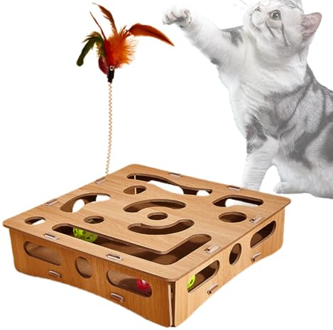 Cat Toys Interaktives Cat Puzzle Toy | Katzenspielzeug, Labyrinth-Box aus Holz, interaktiv, zur Bereicherung von Langeweile bei Katzen