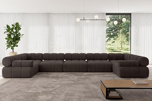 ALTDECOR Modulares Sofa Ecksofa in U-Form Corner modular Sofa Eckcouch Couch Wohnlandschaft Cauchsofa Polstersofa Birno-U3-475x190x70 cm Braun