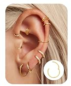 Adramata 10 Stücke Piercing Ohr Edelstahl Nasenpiercing Ring | 16G/18G Creolen für Damen,6-12mm Helix Ohrringe Septum Couch Daith Lip Knorpel Tragus Piercing Set,Gold/Silber