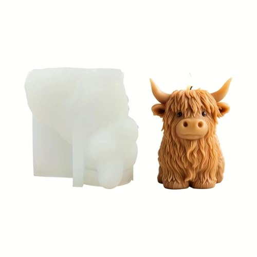 1 moule à bougie en silicone en forme de vache des Highlands, réutilisable, pour bougies faites maison, plâtre et résine, ferme