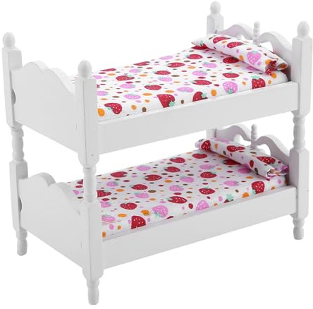 Generic 1:12 Puppenhaus-Minimöbel, Exquisites Etagenbett für Kinderspielzeug, Realistisches Puppenbett aus Holz für Puppenhaus, Rosa/chromatische Schlafzimmerdekoration (Typ 2)