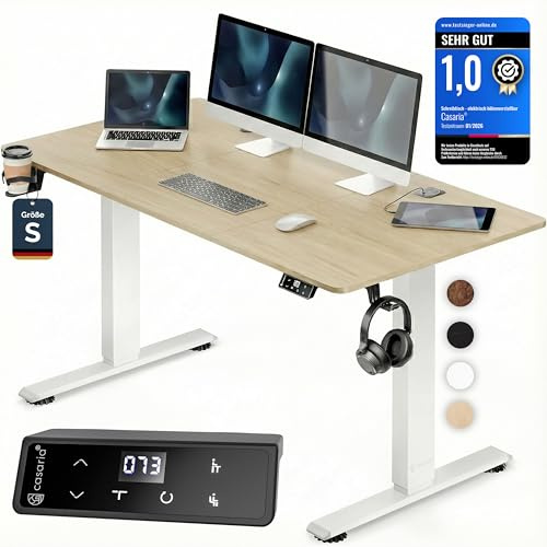 Casaria® Höhenverstellbarer Schreibtisch elektrisch 120 x 60 cm mit Wireless Charger & USB-C/A Anschluss LCD-Display Memory-Funktion 80 kg belastbar ergonomisch Beige