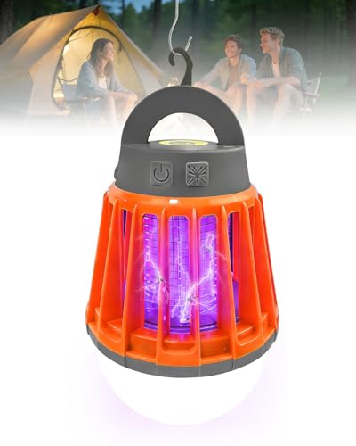 Lampada Antizanzare Ricaricabile USB con Luce LED da Campeggio, 3 Livelli di Luminosità Luci Campeggio, Impermeabile IPX6, 2000mAh Batteria, Appendi e Appoggia per Esterno Giardino Tenda Emergenza