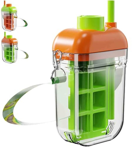 Botella de hielo 2 en 1, máquina de hielo giratoria, bandeja de hielo de silicona, bandeja de hielo portátil reutilizable para botella de agua con pajita, molde de hielo de fácil liberación para el