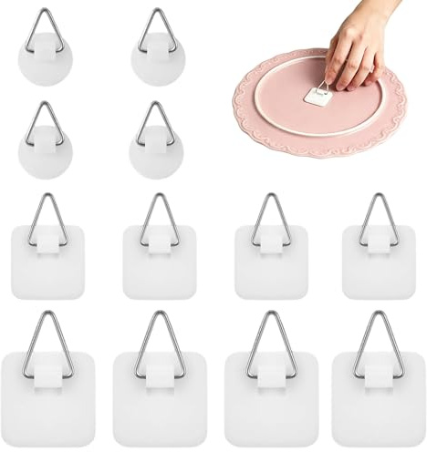 12PCS Plate Hangers for Walls, Picture Hangers, 3 Sizes Plate Hanger, Round and Square Picture Hooks for Displaying Decorative Plates Photo Frames Wall Art Foam Board (No Adhesive)