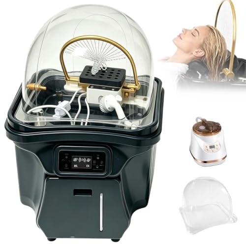 VUNHEX 3000-W-Haarwaschbecken Mit Tragbarer Kopfmassage, 60l-Frischwassertank Und 30l-Abwassertank, Wasserzirkulation, Heizung, Begasung Und Phototherapie Für Kosmetikstudios Und Friseursalons(Black)