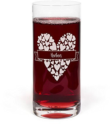 printplanet® Glas mit Namen Herbert graviert - Leonardo® Trinkglas mit Gravur - Design Herzbanderole