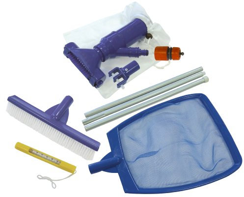 Interline Pool Reinigungsset mit Kescher, Bodensauger, Schwimmbadbürste, Teleskopstange, Vakuumreinigungskopf mit Adapter für einen Gartenschlauch, Thermometer, 2600