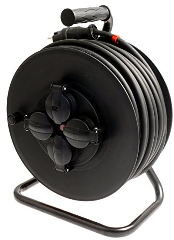 Profi Kabeltrommel outdoor IP44 Außen mit 4 Steckdosen H07RN-F Gummileitung 3g1,5 35m schwarz