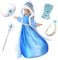 FStory&Winyee Mädchen Kostüm Eiskönigin Elsa Kleid mit Umhang Cosplay Kostüme Kinder Prinzessin Kleid Blau Karneval Verkleidung Party Weihnachten Halloween Fest