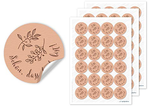 72 Stk. Schön DASS du da bist Aufkleber Vintage Zweige Natur - Hochzeitsaufkleber rund Ø4cm Sticker für Gastgeschenke & Tischdeko