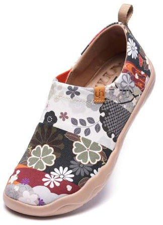 UIN Zapatillas sin Cordones Negras Mujer Zapatillas de Lona para Caminar de Lona Zapatos Holgados Ligeros Zapatos de Viaje Zapatos de Vela Hana