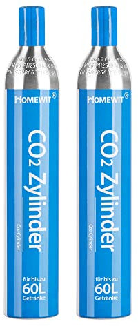 Homewit 2 x CO2 Zylinder | erstbefüllt in Deutschland | 425 g Kohlensäure für 60 Liter | geeignet für SodaStream, Crystal, Easy, Power, Cool | nicht geeignet DUO Wassersprudler. Keine Schnelle Einheit