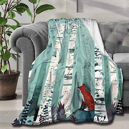 ARTIEMASTER The Red Fox Under The Birches Decke, weicher und leichter Flanell-Überwurf, geeignet für Bett, Wohnzimmer und Reisen, 127 x 101,6 cm, für Kinder