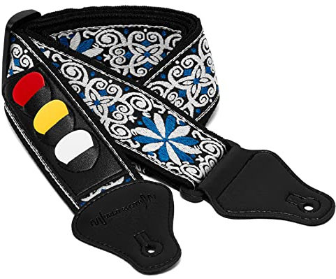 TIGER Gitarrengurt, Blumen-Design, Blau