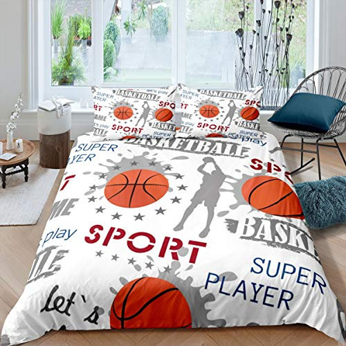 Loussiesd Jungen Basketball Betten Set Sport Thema Bettbezug Set Basketball Spieler Gedruckt Bettwäsche Set 135x200cm für Kinder Jugendliche Athlet ComHaustieritive Decor