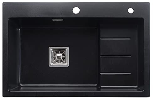 Wddwymll Fregadero de Granito,Fregadero Encastrar,Fregadero Cocina con Escurridor, para Restaurante, Lavandería, Bar, Casas de Alquiler