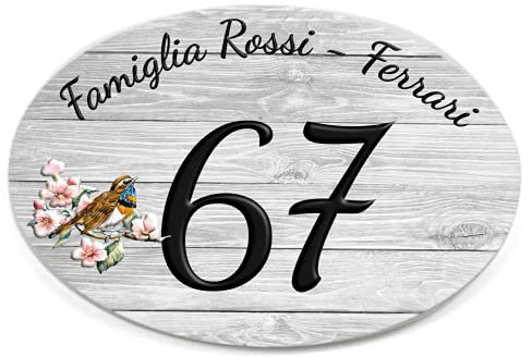 Numero Civico in Ceramica Ovale PERSONALIZZABILE con Nome Famiglia, Targa Decorativa per Interno ed Esterno.