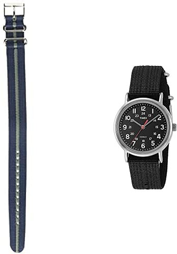 Timex Unisex Analog Quarz mit Nylon Armband T2N647 + Weekender Unisex Uhrenarmband TW7C03100