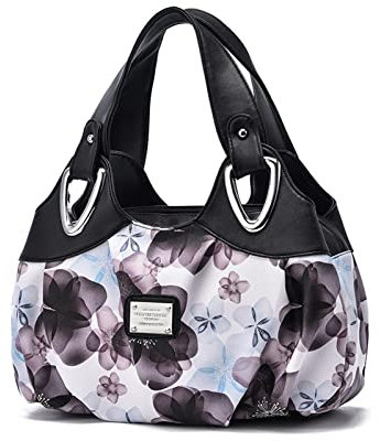 NICOLE & DORIS Damen Schultertaschen Elegant Handtaschen Damen Taschen Frauen Umhängetasche Shopper Taschen PU Leder Weiche Tote Bag für Büro Einkauf Reise Lila Blume