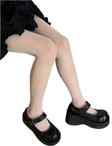 JELID Medias Mujer, Medias de Perlas, 2 Pantimedias, Blancas, Talla única,Medias Mujer Sexy Rejilla
