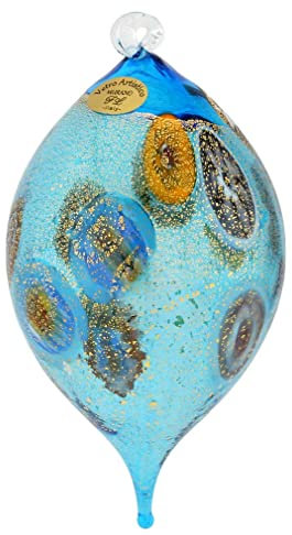 Murano Glas Millefiori Tropfen Weihnachtsschmuck – Aqua Gold
