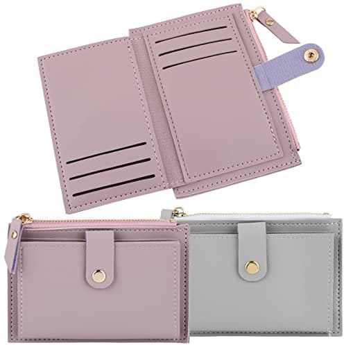 COLOFALLA 2 Stück Portemonnaie Klein Geldbörse Geldbeutel Mini Kartenetui Kartenhalter Brieftasche für Damen Herren Weihnachten Geburtstag Geschenke (Hellgrau+Helllila)
