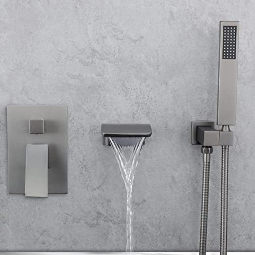 TAVCHA Badewannenarmatur Wasserfall mit Brause Einzelgriff Mischbatterie Badewanne Unterputz Armatur Badewanne Dusche,Pistolengrau