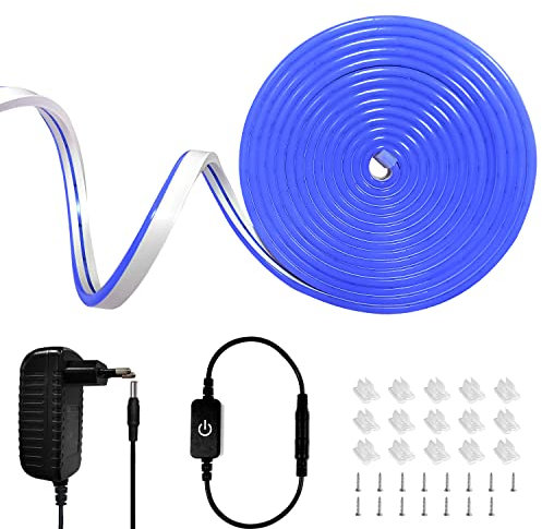 segrass 5M Dimmbar Neon Led strip ,IP65 wasserdichte flexible Neon LED Streifen, 12v led streifen Neon Seil Lampe, Anwendbar auf DIY Dekoration von Schlafzimmer, Raum und im Freien(Blau)
