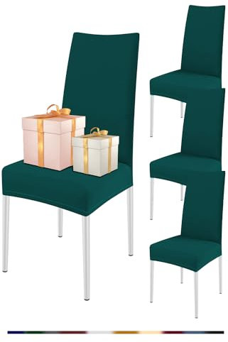 FIGOOO Coprisedie Elasticizzati con Schienale 4 Pezzi Coprisedia per Sala da Pranzo Spandex Fodera per Sedia da Cucina Universale Lavabile Decorazioni per la Casa Cucina(Verde Scuro,4pcs)