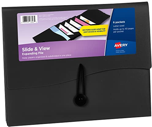 Avery Slide & View Expanding File Folder, 6 Pockets, Letter Size, 1 Black Folder (73542)