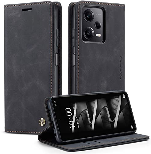 KZB Handyhülle für Xiaomi Redmi Note 12 Pro 5G Hülle für Xiaomi Poco X5 Pro 5G Premium Lederhülle Klappbar Flip Tasche Magnet Kartenfach Standfunktion Schutzhülle für Redmi Note 12 Pro 5G - Schwarz
