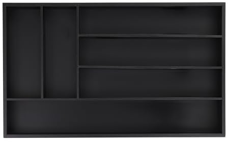 Relaxdays Besteckkasten für Schubladen, 6 Fächer, HBT: 5 x 46 x 28 cm, Schubladeneinsatz, Besteckeinsatz Bambus, schwarz