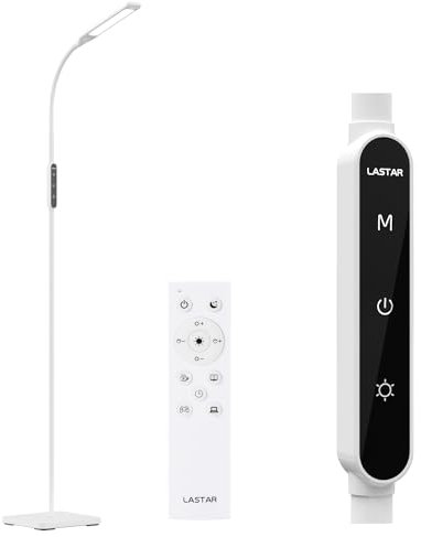 LASTAR LED Stehlampe, 550 Lumen mit einstellbarer 3000K-6500K Farbtemperatur & 5 Helligkeitsstufen, 1H Timer & Memory Funktion Stehlampen mit Fernbedienung und Touch Control für Wohnzimmer(Weiß)