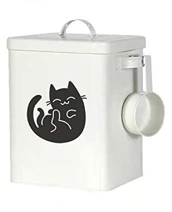 Aufbewahrungsbehälter für Hunde- und Katzenfutter, 6 L, Niedliche Aufbewahrungsbehälter für Tierfutter mit Luftdichten Deckeln, Katzenfutterbehälter aus Metall mit Messbecher, Langlebiger,(#1)