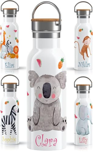 OWLBOOK® Edelstahl Trinkflasche Kinder personalisiert | Wasserflasche Flasche BPA-frei | 600 ml | Auslaufsicher Spülmaschinenfest | Schulanfang Geschenke zur Einschulung Mädchen Jungen | Koala
