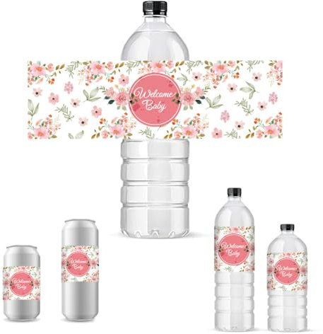 PH PandaHall - Lote de 30 pegatinas para botellas de flores, etiqueta de botella de agua, embalaje de botella de vino, impermeable, etiquetas de champán autoadhesivas para fiesta de cumpleaños de boda