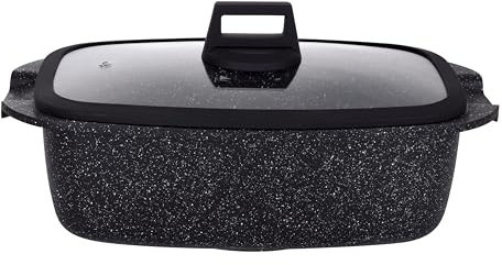 Avilia Cocotte Induction et four antiadhésif avec couvercle en silicone – Idéal pour soupes, pain, ragoûts et rôtis, 32 x 20 cm, design élégant noir