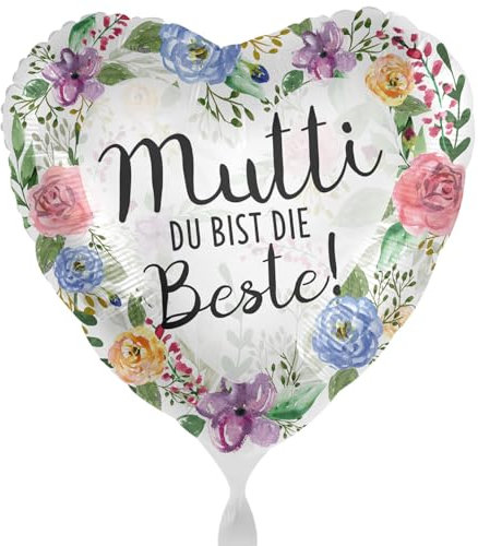 Folienballon für Mama 'Mutti - Du bist die Beste' Blumen Wasserfarben Ballon Muttertag Deko Geschenk Mama Geburtstag Luftballon Geschenk Mutti, Made in EU, Helium geeignet