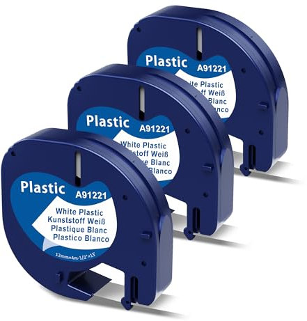 3x MarkField Kompatibel mit Dymo LetraTag Etikettenband, Kompatibel mit Dymo LetraTag Plastic Schriftband für 100H LT-100T 200B XR XM, Schwarz auf Weiß,12 mm x 4 m