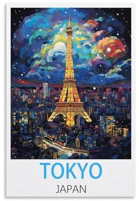 KmoNo Tokyo Japan Vintage-Reiseposter, 20 x 30 cm, Wanddekoration, Gemälde, Leinwand, Wandkunst, Wohnzimmer, Poster, Schlafzimmer