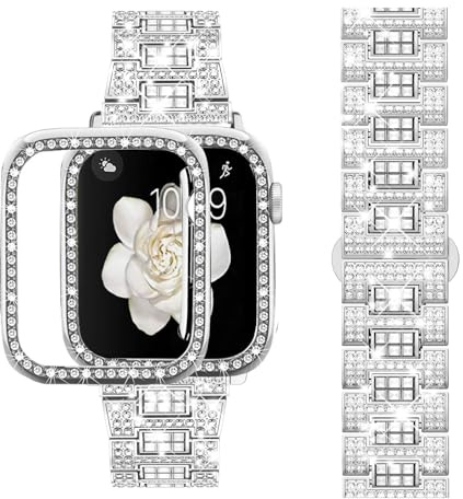 SUPOIX Compatible with Apple Watch Strap 38mm 40mm 41mm 42mm 44mm 45mm 49mm with Case, Women Metal Replacement Strap and 2 iWatch Cases