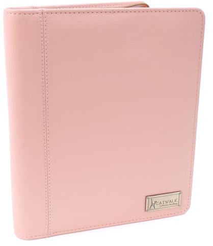 Catwalk Collection Handbags - Porte Document Cuir Femme - Portefeuille de Voyage Zippé - Avec A5 Bloc-Note - Pochette Pour Tablette - Angela - Rose