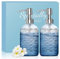 HIYAA Glass Soap, Versatile 14 Oz Dripless Pump Bottle, Refillable Liquid Hand Jar Dispenser for Bathroom, Countertop, Kitchen, Laundry Room (Pinstripe, 2 Pack)