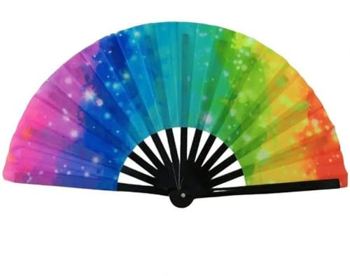 Wudaizhi Large Foldable Fan Uv Rave Fan Colorful Holographic Rave Fans Carnival Fan Handmark Fans for Festival Dancing Parties