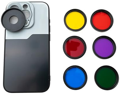 SYSTEM-S Farbfilter Set 37 mm 6 Stück Farbe Linse Filter mit Gewinde Hülle für iPhone 15 Pro