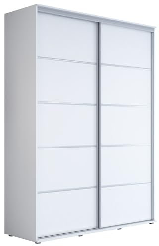 Meble Slupia Kleiderschrank Schiebetüren Maja Plus - 110x242x61 cm - Schrank Schlafzimmer, Vorraum, Garderobe - Geteilte Tür, Kleiderstange, Ohne Spiegel - Holzwerkstoff, Weiß